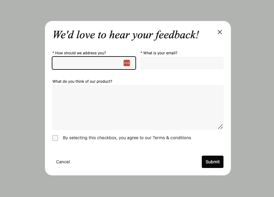 Feedback form dialog