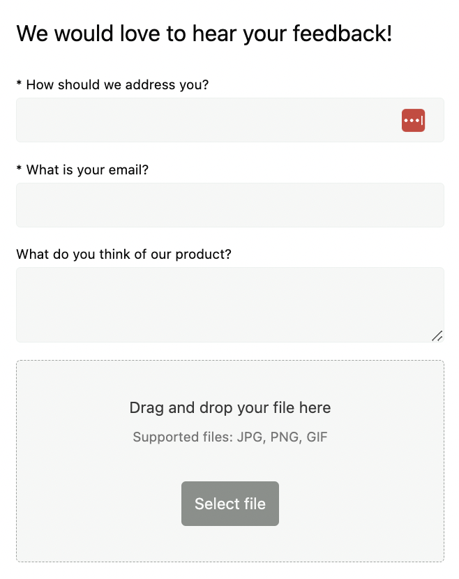 Feedback form with file upload